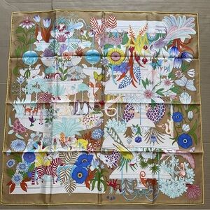 New Hermes scarf silk Carre 35" x 35" Precious Paradise Green Beige Blue